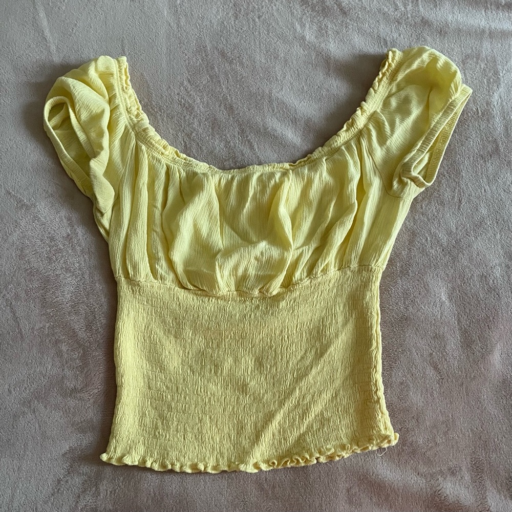 Yellow Milkmaid Style Ruched Blouse
